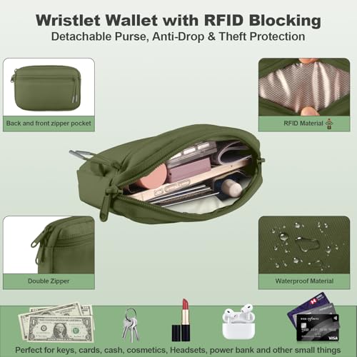 YFWE Clip and Go Strap for Phone with Wallet Crossbody, Adjustable Phone Lanyard with Detachable RFID Wristlet Wallet, Pattern Strap - Olive Green(M) - color: Olive Green, size: Medium
