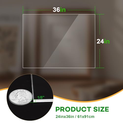 VOISEN 2 Pack Plexiglass Sheets 1/8 Inch Thick, 24"X36" Plexi Glass Panel - size: 24"x36", 1/8" Thick