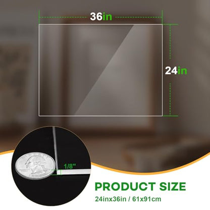 VOISEN 2 Pack Plexiglass Sheets 1/8 Inch Thick, 24"X36" Plexi Glass Panel - size: 24"x36", 1/8" Thick