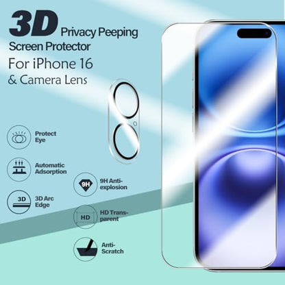 BIGFACE for iPhone 16 Screen Protector + Camera Lens Protectors, [2 + 2 Pack] Premium HD Tempered Glass, Anti-Bubble 3D Curved Accuracy Film For iPhone 16(6.1 Inch) - size: iPhone 16(6.1")