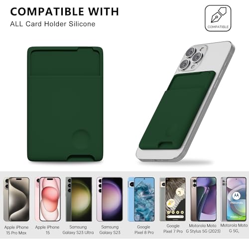 oakxco Phone Wallet Stick On, Secure Phone Card Holder Silicone, Adhesive Pocket Sleeve ID Credit Card, Slim Thin Card Case for Men Women Cute, Compatible with Apple iPhone Samsung Pixel, Dark Green - color: Forest Green