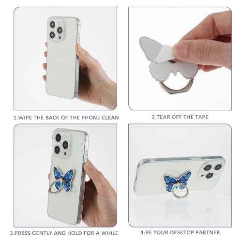 Mabor Phone Ring Holder Grip Butterfly Cellphone Ring Holder Metal Ring Phone Grip Phone Finger Ring Stand Compatible with Cell Phone Smartphone Case 360°Rotation