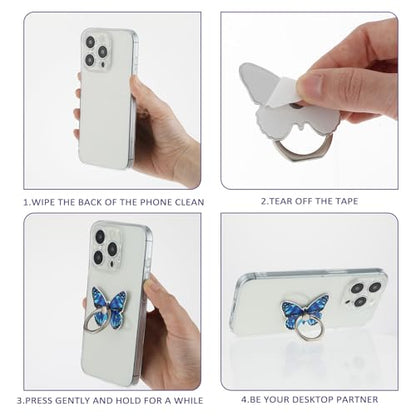 Mabor Phone Ring Holder Grip Butterfly Cellphone Ring Holder Metal Ring Phone Grip Phone Finger Ring Stand Compatible with Cell Phone Smartphone Case 360°Rotation