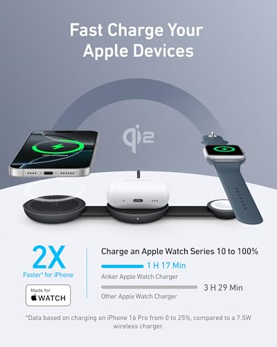 Anker MagGo UFO 3-in-1 MagSafe Compatible Qi2 15W Charging Station - color: Black Stone