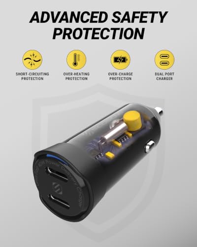 Scosche CPDCC40M PowerVolt 40W Certified Dual Port USB-C Car Charger, Flush Cigarette Lighter Adapter, Fast Charging Car Plug for 12V Power Outlet Compatible with iPhone, Galaxy and All USB-C Devices - size: Dual Port, style: 40W