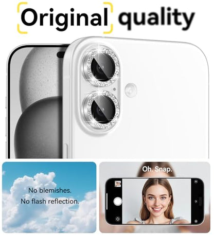 Matekxy for iPhone 17 Camera Lens Protector Glitter Individual Cover - color: White