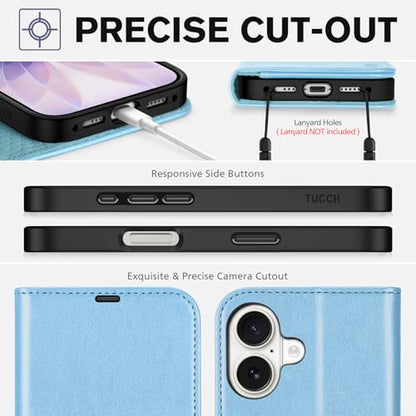 TUCCH Wallet Case for iPhone 17 6.3" 2025, 4 Card Slots, Pearly Light Blue | RFID Blocking, Viewing Stand, Shockproof TPU Shell, PU Leather, Magnetic Closure, Protective Folio Flip Cover - color: Pearly Light Blue