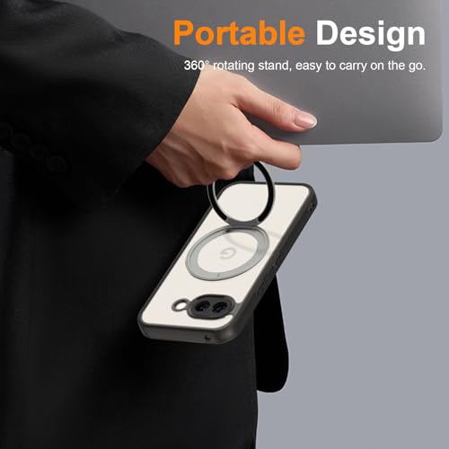 Magnetic Case for Google Pixel 10a Phone 2026 with Rotating Stand, Slim Non-Yellowing Transparent Clear Shockproof Cover with Wireless Charging (Black) - color: Black, size: Pixel 10a