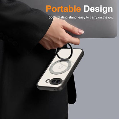 Magnetic Case for Google Pixel 10a Phone 2026 with Rotating Stand, Slim Non-Yellowing Transparent Clear Shockproof Cover with Wireless Charging (Black) - color: Black, size: Pixel 10a