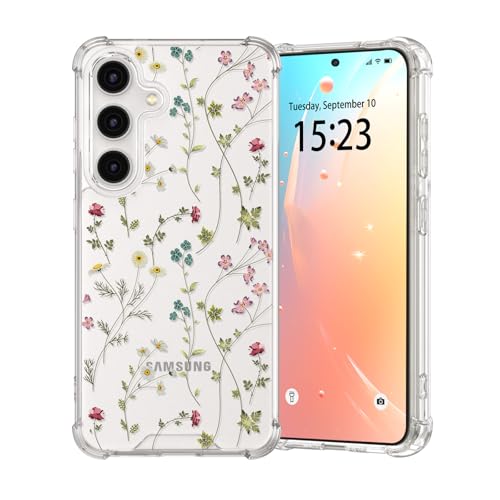 for Samsung Galaxy S26 Case, Floral Flowers Cute Clear Withe Design Aesthetic Pattern for Women Girls Slim Shockproof for S26 Phone Case, Curved Flower - color: Curved Flower, size: for Samsung Galaxy S26