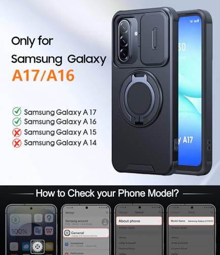 JAME for Samsung Galaxy A17/A16 5G Phone Case with Stand Slide Camera Cover - color: Black, size: Galaxy A16/A17