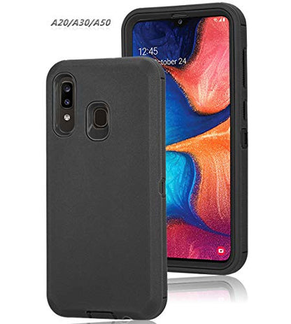 Heavy Duty Defender Armor Case for Samsung Galaxy A20/A30/A50 - Built-in Screen Protector - Black - color: Black