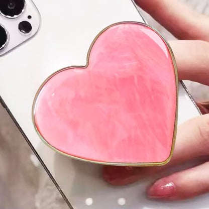 PGONA Cute Pink Heart Collapsible Phone Grip - Kawaii Seashell Pattern Love Handle Phone Stand Holder for Women, Compatible with Kindle, iPad, iPhone