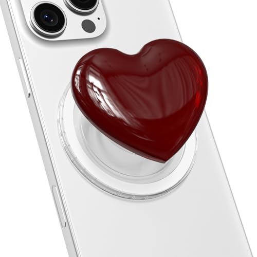 Svanove Heart Magnetic Phone Grip Compatible with Magsafe Phone Grip Holder, Cute Collapsible Glass Grips Stand Kickstand for iPhone Samsung, 3D Crystal Glitter Love Mag Safe Holder, Burgundy Maroon - color: Burgundy, style: Magnetic