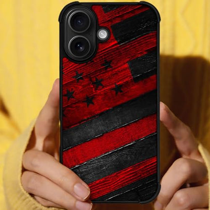 DJSOK Case for iPhone 17,Compatible with MagSafe,Anti-Scratch Shockproof Case,Black Red Wood Grain American Flag - color: Black red wood grain American flag, size: IPhone 17