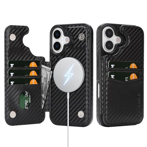 SkyEagle Compatible with MagSafe iPhone 17 Case Wallet,Carbon Black | Magnetic Clasp,RFID Blocking,PU Leather,Flip Folio Shockproof Phone Cover,with Credit Card Slots & Kickstand for Men & Women - color: Carbon Black, size: iPhone 17 - 6.3"