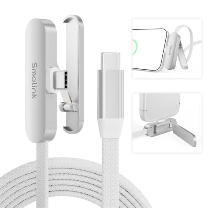 Smolink USB C to USB C Cable with Invisible Phone Stand, Right Angle, 3FT - color: White-3Ft