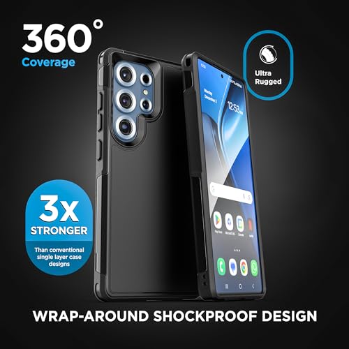 Encased Rugged Belt Case for Samsung Galaxy S25 Ultra, Protective [Heavy Duty] Dual-Layer Shockproof Cover with Rotating Belt Clip Holster (Compatible with MagSafe), Black (S25 Ultra) - size: S25 Ultra