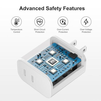 iPhone 18 17 16 15 Charger Fast Charging, 20W Dual Port USB C Charger Block - color: White