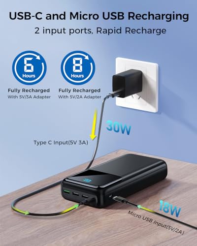 Portable Charger Power Bank 50000mAh, PD 30W and QC 4.0 Fast Charging - color: Black