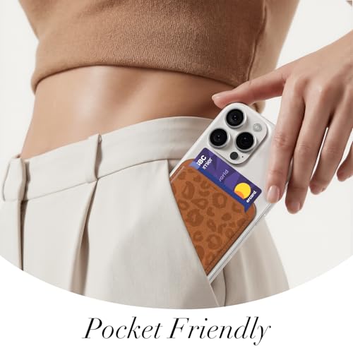 Svanove Leopard Magnetic Phone Wallet Compatible with Magsafe Wallet for Women, Cheetah Print ID Credit Card Holder Wallets for iPhone 17/16/15/14/13/12 Series, Cute Slim Leather Wallets, Brown - color: Brown