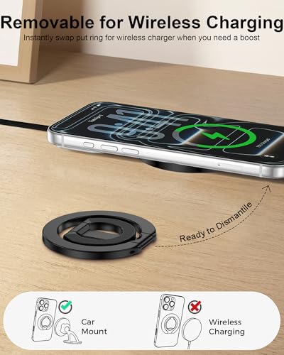 MagSafe Phone Grip Holder Dual-Sided Magnetic Finger Ring with Kickstand - color: Black