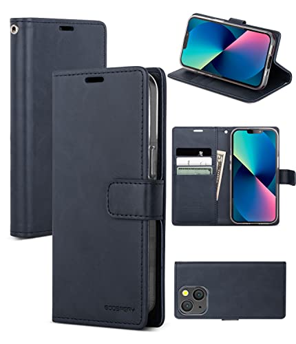 GOOSPERY Bluemoon Wallet Compatible with iPhone 13 Mini Case, Premium PU Leather Standing Feature Flip Card Holder Phone Cover (Navy) - color: Navy, size: iPhone 13 Mini