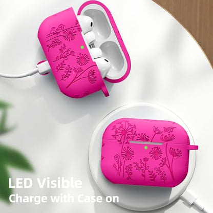 Lerobo for AirPods Pro 3 Case, Flower Engraved Soft Silicone Cover, Rose Pink - color: A-Rose Pink, size: AirPods Pro 3