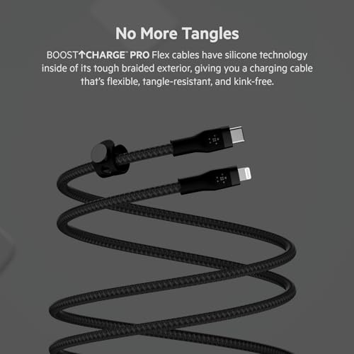 Belkin USB C to Lightning Braided Cable 6.6ft Fast iPhone Charger Cord - color: Black, style: 6.6 ft
