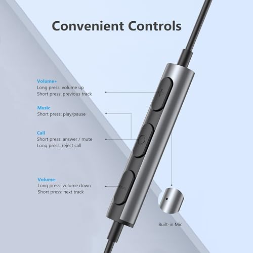 USB-C Noise-Cancelling wired In-Ear Earbuds with mic for iPhone 17/16/15