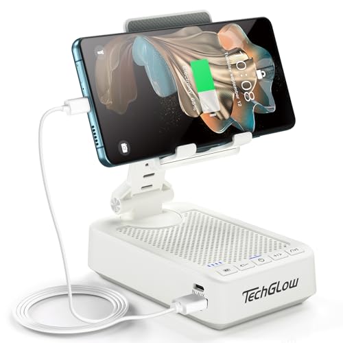 TechGlow Gifts for Men Women Foldable Cellphone Stand with Bluetooth Speaker Charging Function 360° Rotatable Phone Stand Birthday Gift Idea for Mom Dad Cool Tech Gifts-White - color: White