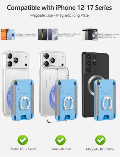 for Magsafe Wallet with Grip, 6-Card Holder; Stronger Magnetic Phone Wallet - color: Light Sky Blue