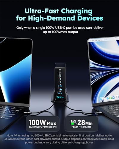 380W USB-C Charger Block, 8-Port USB-C Charging Station PD 30W + 100W PC Laptop, Fast Charging Hub with High-Power Fast Charging Cable for MacBook Pro/Air, DELL, iPad, iPhone, Samsung Galaxy Black - color: 380W Black