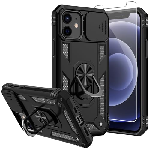 for iPhone 12/ iPhone 12 Pro Case with Camera Lens Cover, Black - color: Black