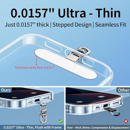 saxsion 360° Rotating Phone Tether Tab & Lanyard Connector, 44lbs Stainless Steel Phone Clip, Universal Swivel Adapter for Straps, No-Adhesive Case Insert (Fashion Silver+Black) - color: 360° Swivel (Silver+black)