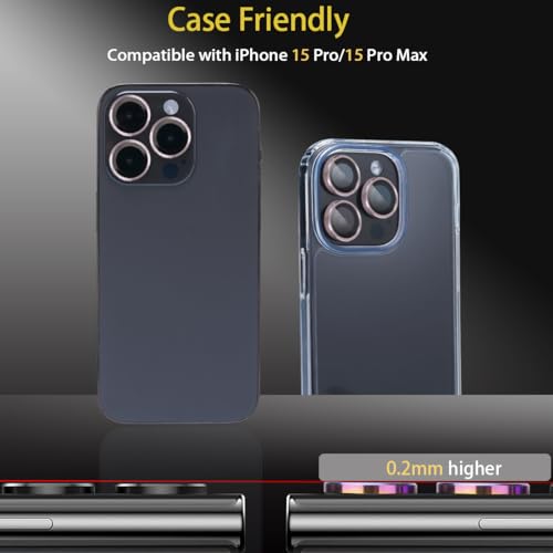 Tempered Glass Camera Lens Protector (3-Pack), 9H Hardness, Aluminum Alloy Ring, Fits iPhone 15 Pro & Pro Max (Pink) - color: Pink