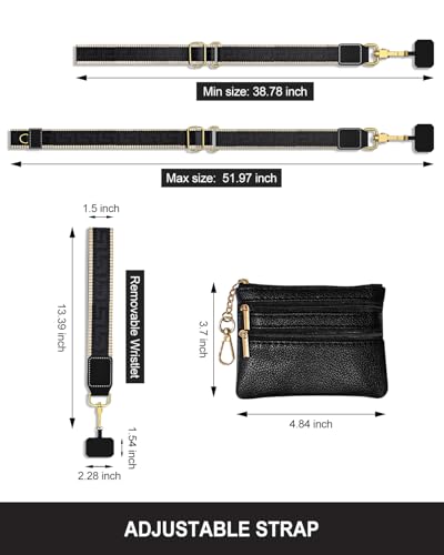 Nipichsha Crossbody Phone Strap with Wallet, Clip and Go Strap for Phone - color: Black Great Wall