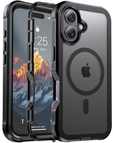 jaroco Magnetic for iPhone 16 Case Heavy Duty Protection Black | Compatible with MagSafe,Military Grade Drop Protection,Translucent Matte,Non-Slip,Shockproof 2-Layer Durable Bumper Case - color: Black, size: iPhone 16