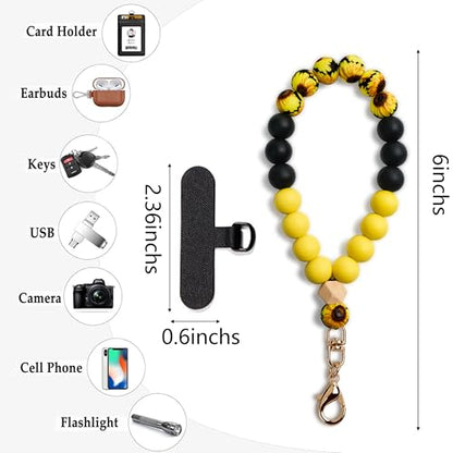 Silicone Beaded Phone Wrist Strap for Women, Elastic Wristlet - color: Sunflower