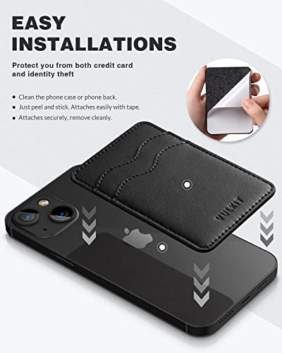 VULKIT Stick on Card Holder Compatible for iphone Leather Cell Phone Wallet Credit Card Case Strong Sticker for Women - color: Black