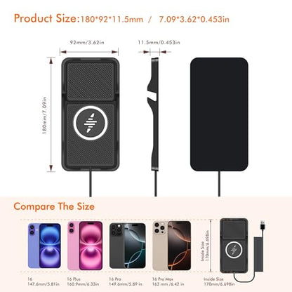 Wireless Car Charger Pad for iPhone 17/16/15/14/13/12 & Samsung, Non Slip Fast Wireless Charging Pad for Car Dashboard Console, Portable USB A Phone Charger for Vehicle SUV Truck Travel