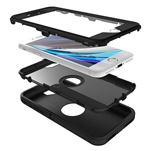 MXX Case Designed for iPhone SE 2020 / SE 2022 Heavy Duty Protective Case with Screen Protector [3 Layers] Rugged Rubber Shockproof Protection Cover & Rotating 360 Degree Belt Clip (Black) - color: Black