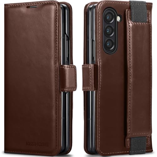 KEZiHOME Genuine Leather Wallet Case for Samsung Galaxy Z Fold 6 Brown - color: Brown, size: Galaxy Z Fold 6 Case