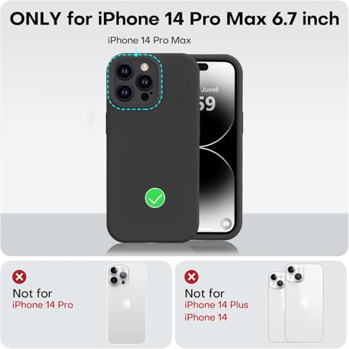 Vooii Compatible with iPhone 14 Pro Case, Liquid Silicone Upgrade [Camera Protection] [Soft Anti-Scratch Microfiber Lining] Shockproof Phone Case for iPhone 14 Pro 6.1 inch - Black - color: Black, size: iPhone 14 Pro