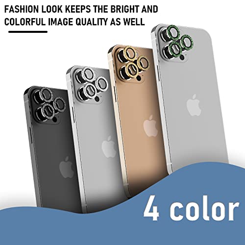 Suoman 3-Pack for iPhone 13 Pro 6.1 inch / 13 Pro Max 6.7 inch Camera Lens Protector, 9H Hardness Tempered Glass Film, [Glitter diamonds] Individual Metal Protective Cover - Green - color: Green