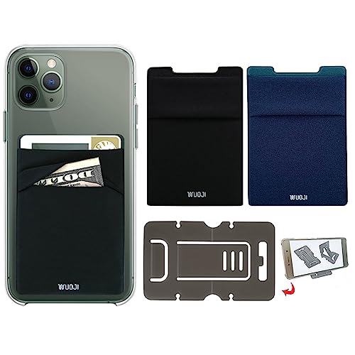 RFID Blocking Phone Card Wallet - Double Secure Pocket - Ultra-Slim Self Adhesive Credit Card Holder Card Sleeves Phone Wallet Sticker All Smartphones (Black Blue)-2PC - color: Black Blue