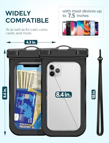 Waterproof Phone Pouch IP68 Floating Waterproof Phone Case, Dry Bag Beach Cruise Essentials with Adjustable Lanyard for iPhone 16 Pro Max / 15 Pro/Galaxy S24 S23 (Black & Clear & Blue) - color: Black & Clear & Blue