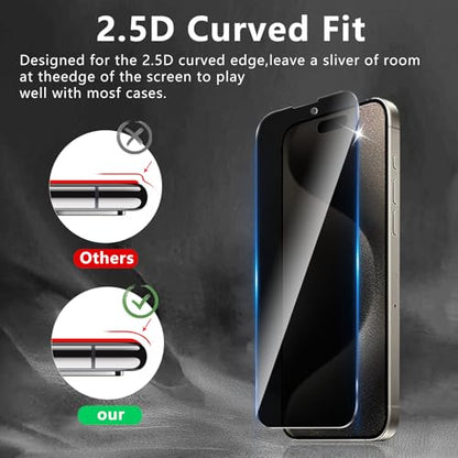 3 Pack Privacy Screen Protector Designed for iPhone 15 Pro Max,Full Coverage Anti-Spy Tempered Glass Film,9H Hardness,Anti-Fingerprint,Bubble Free,Easy to Install - color: iPhone 15 Pro Max FK3