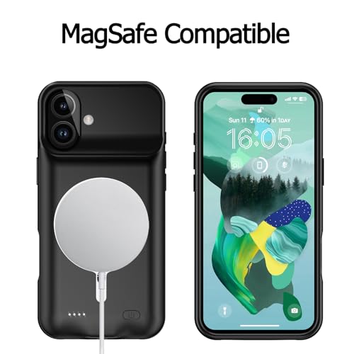Battery Case for iPhone 16 Plus, [12000mAh] Enhanced Portable Protective Smart Qi Wireless Charger Case Battery Pack with CarPlay Wireless Charging Case Compatible for iPhone 16 Plus (6.7 inch)-Black - size: iPhone 16 Plus