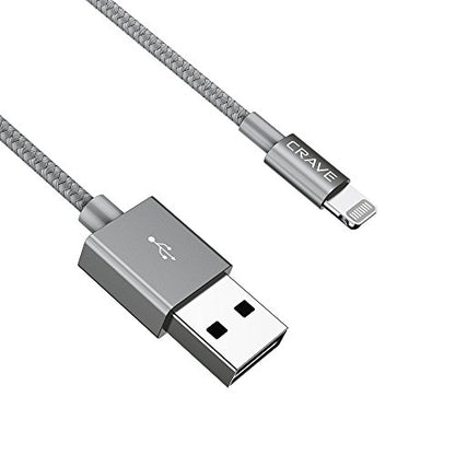 Apple MFI Certified Lightning to USB Cable - Crave Premium Nylon Braided Cable 4 FT - Slate